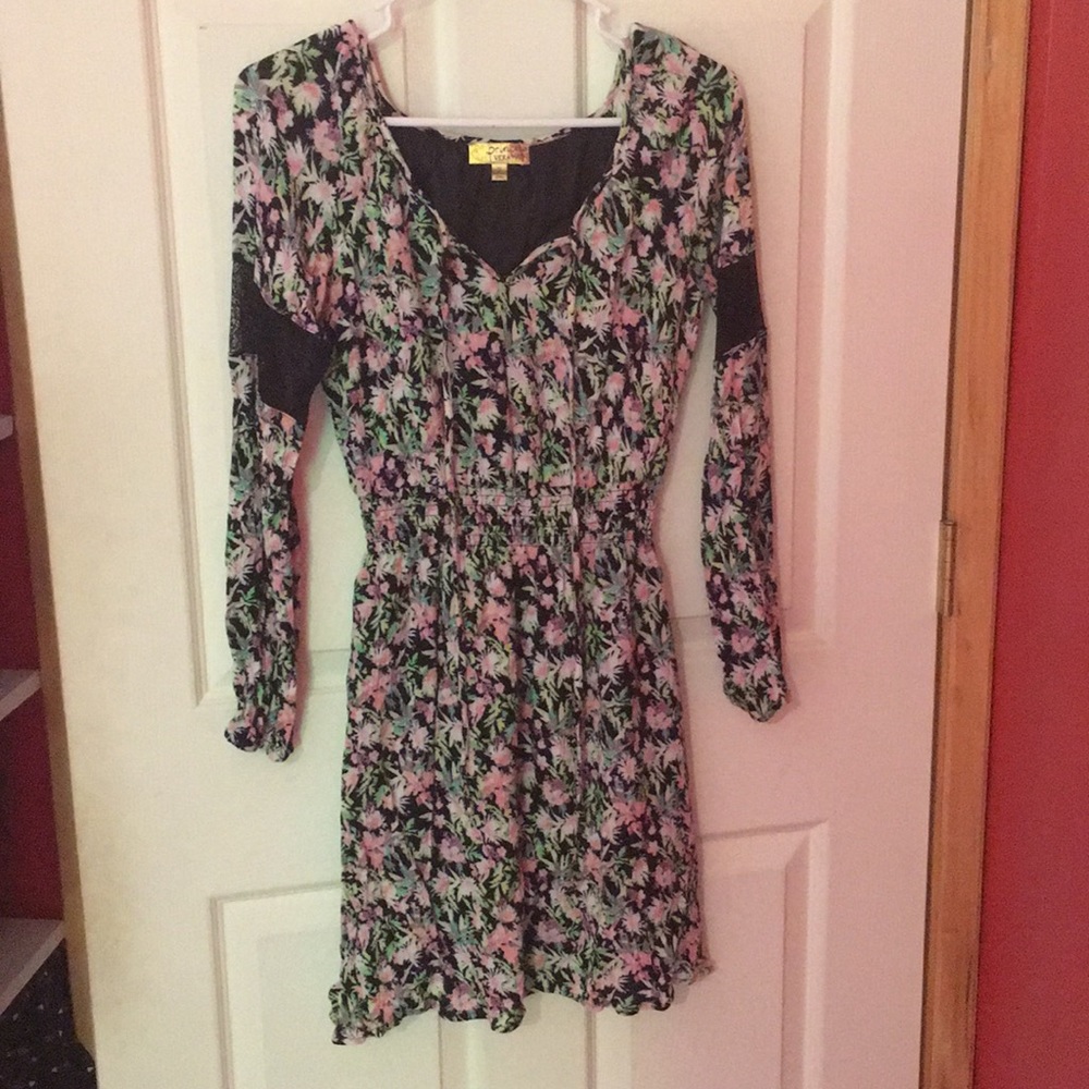 A floral lace black dress